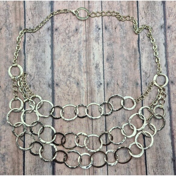 Gold Tone Large Link Multi Chain Statement Necklace 24" Mint - Picture 9 of 10